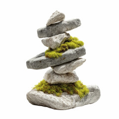Balanced Stack of Moss-Covered Rocks on Vibrant