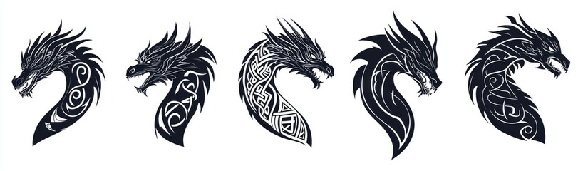 Obraz premium Collection of dragon, tribal tattoo artwork, contemporary graphic