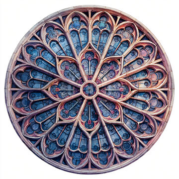 A single watercolor gothic rose window fragment