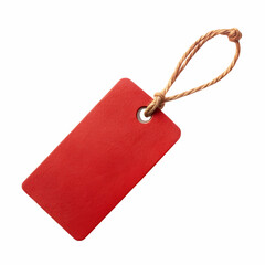 Red price tag with a string attached for promotional purposes on a white background