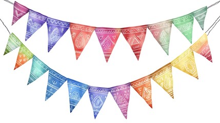 Watercolor Bunting Flags In A Colorful Festive Arrangement for Celebration