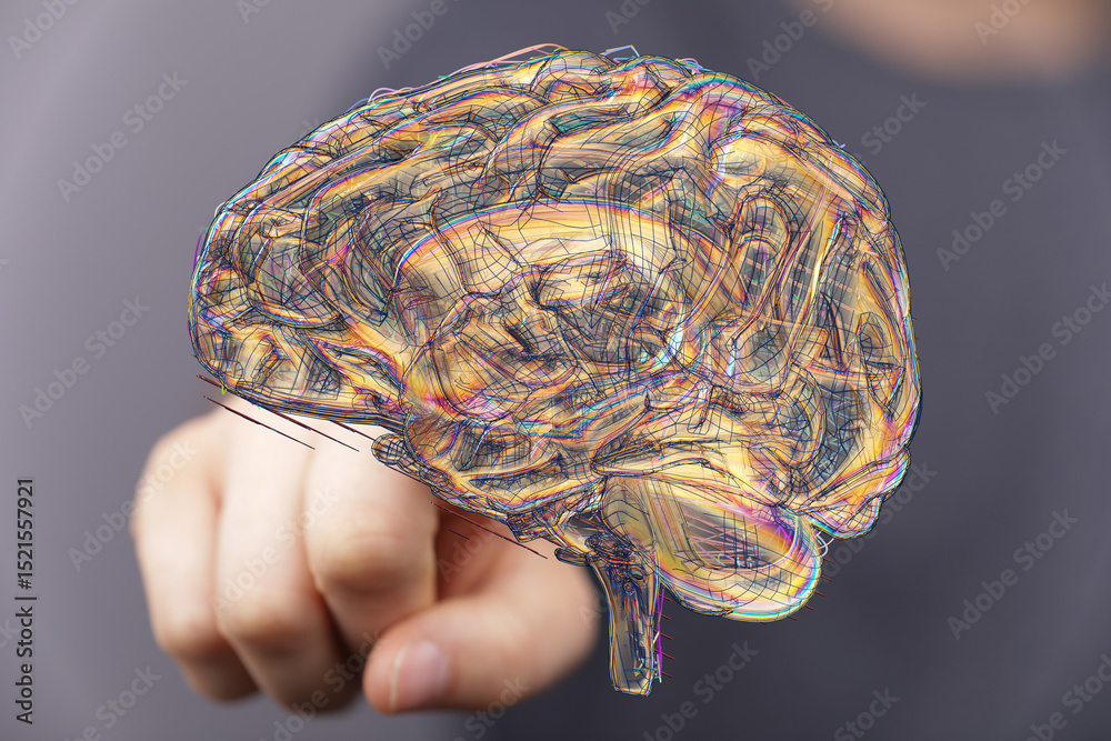 Poster abstract image of a human brain, showcasing neural connections. ideal for ai, neuroscience, and tech