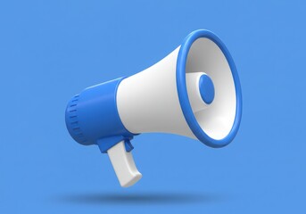 Blue and white megaphone on a blue background