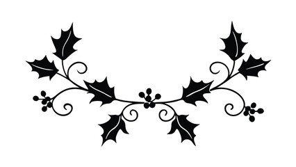 Elegant Holly Branch Silhouette with Berries and Swirls