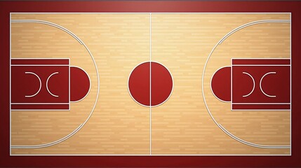 Overhead View of a Basketball Court with Detailed Markings