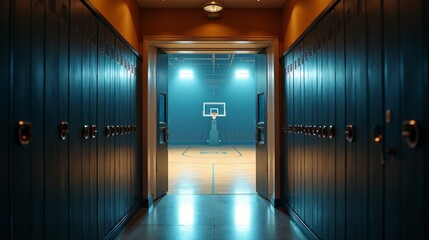 View from the locker room hallway towards the basketball court