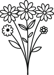 Wildflower bouquet in line art illustration
