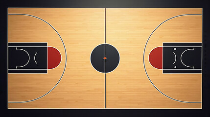 Overhead View of a Basketball Court with Detailed Markings