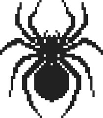 Obraz premium Pixelated black spider illustration digital art showcasing arachnid silhouette in retro