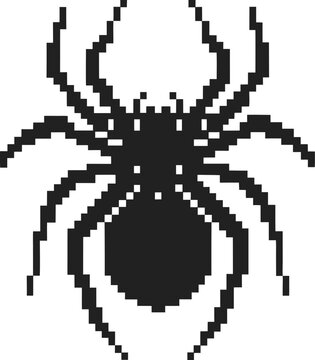 recommend clip art: Pixelated black spider illustration digital art showcasing arachnid silhouette in retro