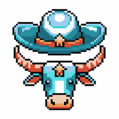 Fototapeta premium pixel art cowboy bull illustration with hat western theme mascot, vivid colors, retro design