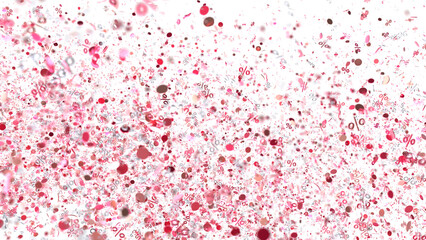 Abstract background with pink percentage signs and confetti. Ideal for sale promotions.