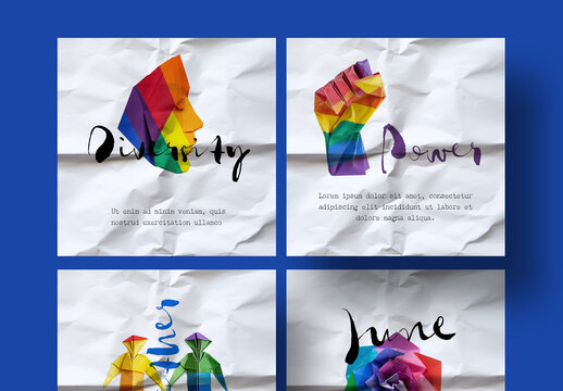 Pride Month Social Media Layouts With Origami Symbols