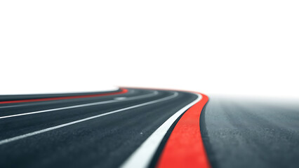 Race track curve red white lines isolated on a white background