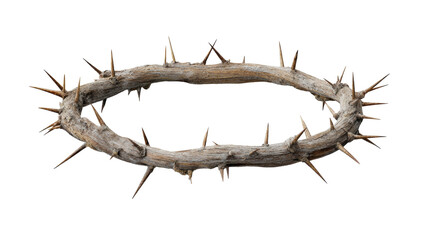 Crown of thorns isolated on transparent background with sharp spikes and rough texture
