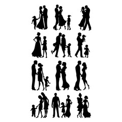 Fototapeta premium Simple Black Line Family Clipart - Clean White Background Design