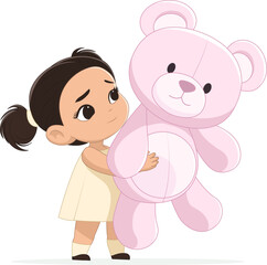 Little Girl Hugging a Giant Pink Teddy Bear
