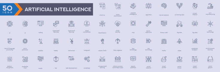 Artificial intelligence icon set vector image in line style, 
Artificial intelligence set of Web icons in line style, 
Artificial intelligence icon for Web and mobil app, 