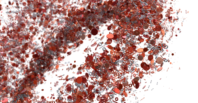 Abstract background of red percentage signs exploding. Ideal for sale, discount, or finance concepts.