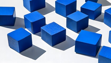 Obraz premium Blue wooden cubes arranged on a white surface.
