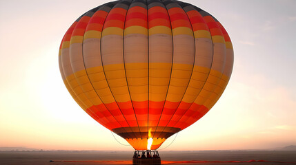 Fototapeta premium Colorful Hot Air Balloon Taking Off At Sunrise In Desert