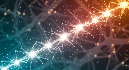 Obraz premium Glowing neural network with electric impulses in abstract style