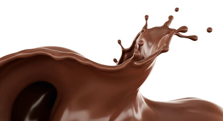 Side angle realistic dark chocolate liquid splash with transparent background for commercial food ad or dessert branding