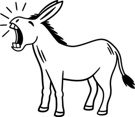 Fototapeta premium illustration of a donkey braying black and white drawing of a playful, expressive animal with open mouth