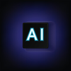 Glowing AI Icon: Futuristic Artificial Intelligence Symbol on Dark Blue