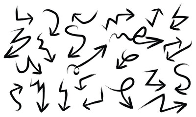 Hand drawn arrow set with curly, straight, and looping sketch directional icons