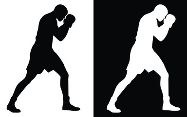 Boxer silhouette icon with strong punching stance for sports and fitness vector