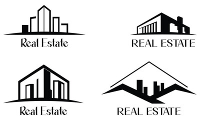 Real estate logo collection with modern building and skyline in vector format