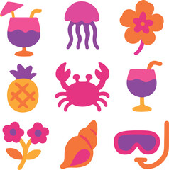 Vector simple minimal illustrations in bright bold colors, simple wavy and groovy doodle naive style, simple hand drawn design templates for prints, summer vacation and travel