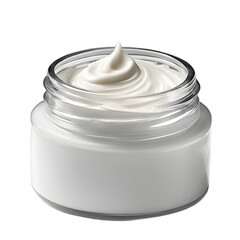 Small jar of facial moisturiser with lid, isolated on a empty plain background