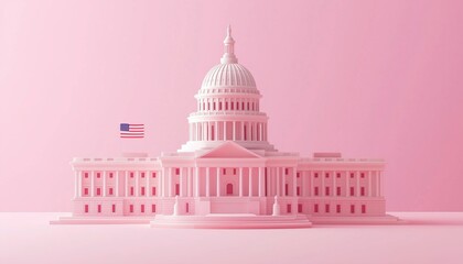 Iconic Landmark In Washington Dc: The National Capitol Building Adorned With The Us Flag, A Symbol Of American Pride And History.
