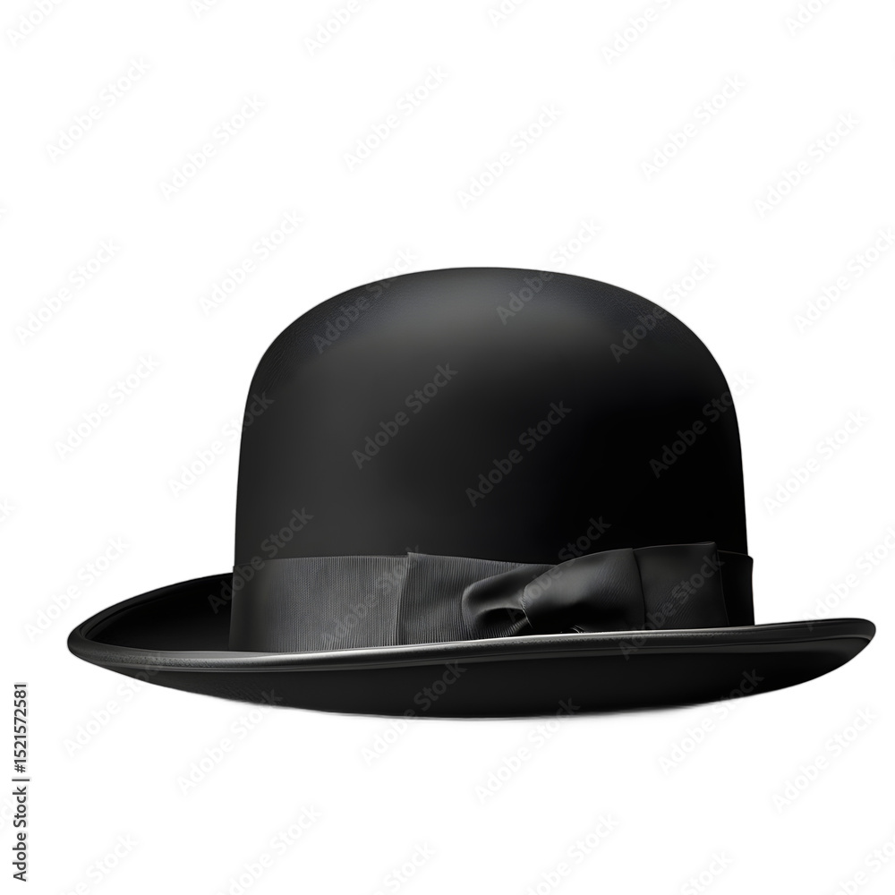 Poster classic black bowler hat with round crown, isolated on a empty plain background