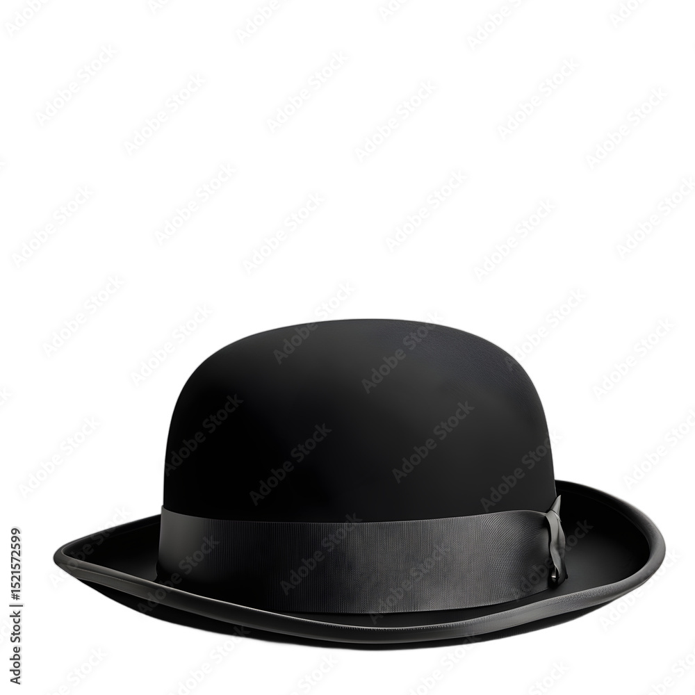 Poster classic black bowler hat with round crown, isolated on a empty plain background