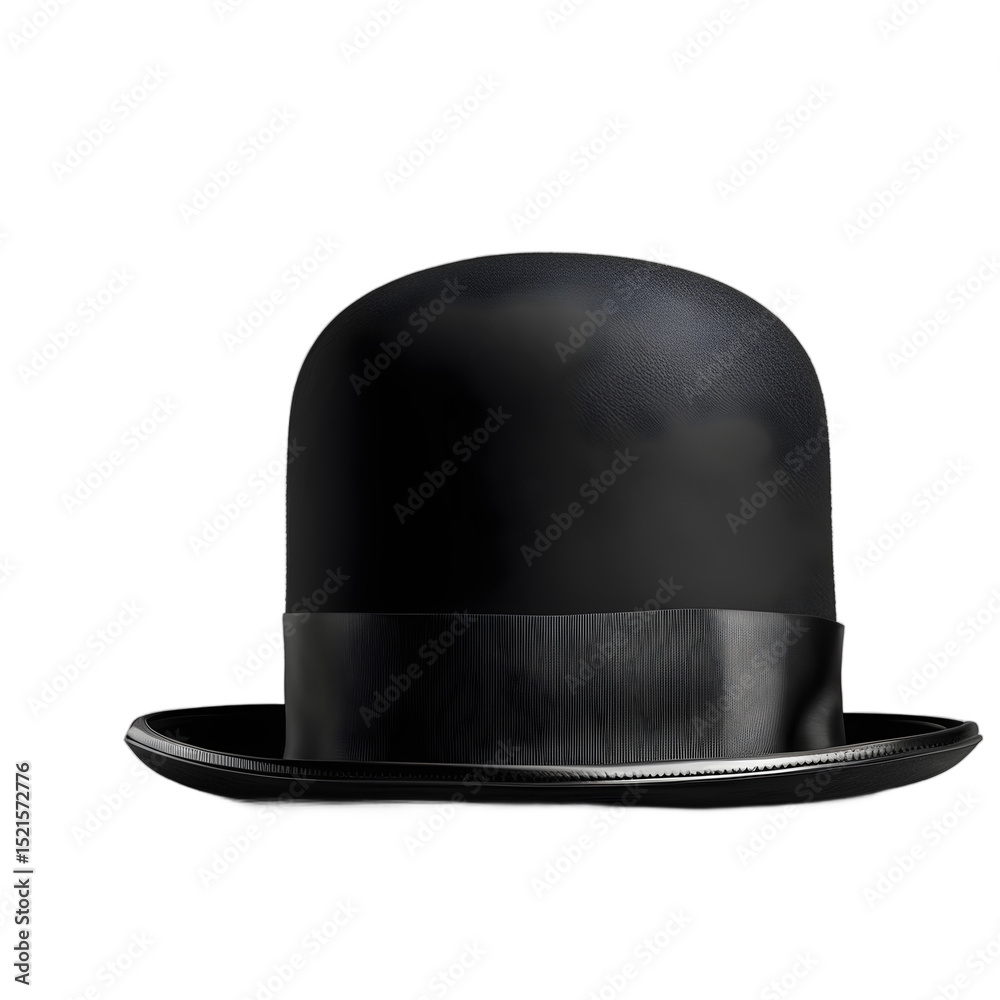 Poster classic black bowler hat with round crown, isolated on a empty plain background