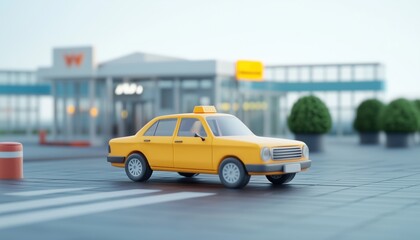 Fototapeta premium Taxi Car Awaits Passenger Arrivals In Front Of Airport Gate - Ready To Transport Travelers To Their Destinations Quickly And Conveniently.