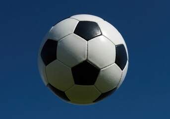 A soccer ball against a blue sky background