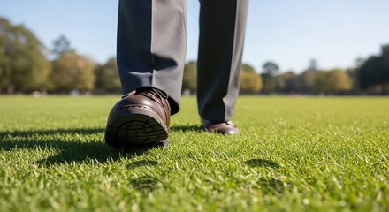 Person Walking on Grass