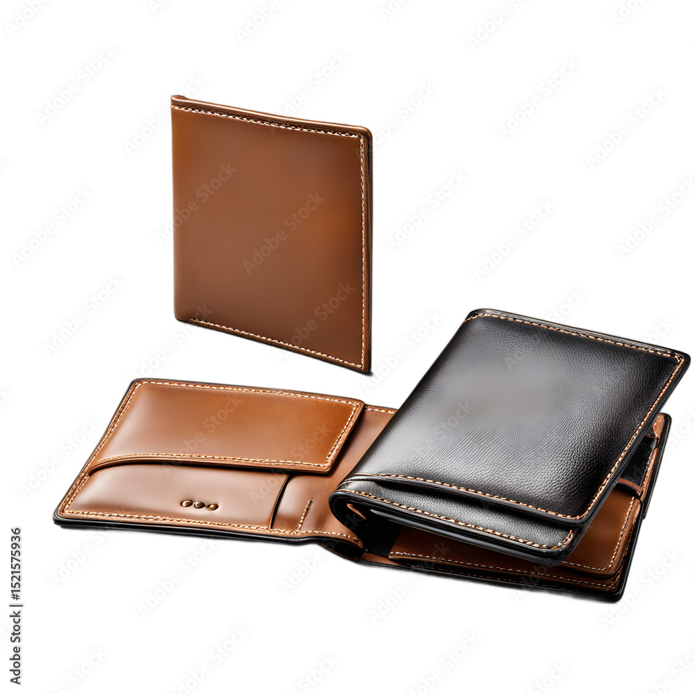 Poster Leather wallet with visible stitching, isolated on a empty plain background