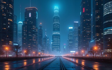 Excellent Futuristic city at night. High quality