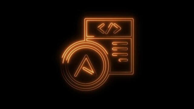 Neon style ant design framework icon and programming code symbol on black background