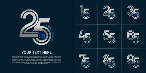 Anniversary logo type set with double line number. silver and blue color can be use special moment