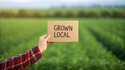 Fresh Organic Food at Local Farmstand Market Series, A hand in a flannel sleeve holds up a locally grown vegetable against a neutral background.