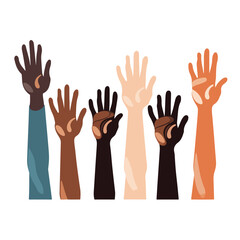 Interracial Human Hands Up Icon Vector - Inclusion and Diversity Concept