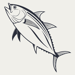 Underwater blue tuna fish vector illustration isolated on white