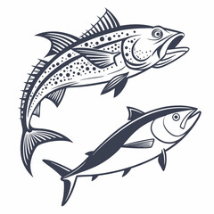 Fototapeta premium A set of aquatic animal vector illustrations, featuring swimming marine fish on a white background
