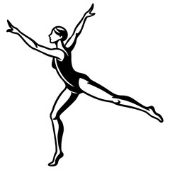Black vector silhouette of a female Gymnastic Silhouette jumping, an athletic woman in an artistic dance pose